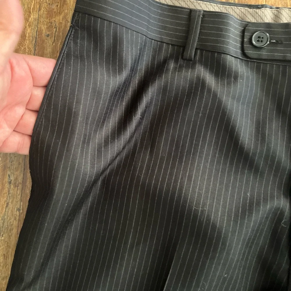 Marc Tulio Made in Italy 🇮🇹 Stylish Men’s Black Pinstripe Pants Sz 34